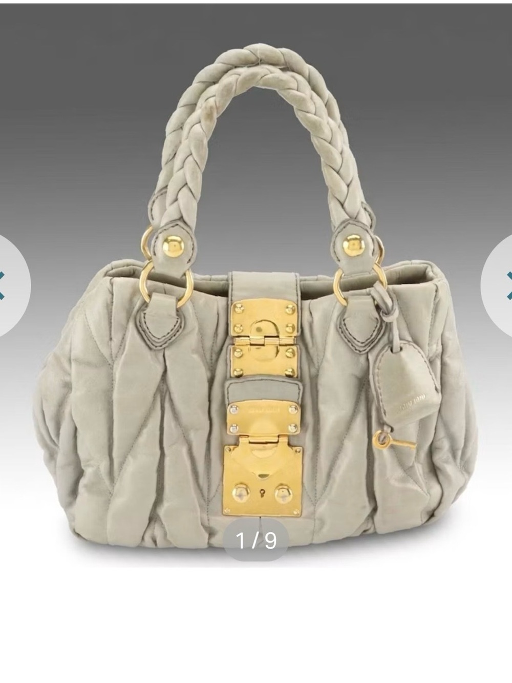Miu Miu Quilted Pale Beige Leather Satchel with Gold Hardware